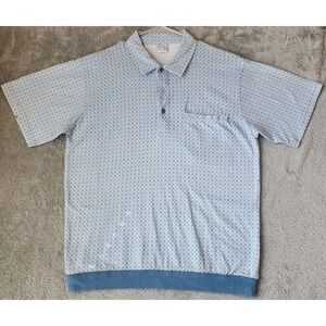 Haband Casual Joe Polo Shirt Mens Medium Blue White Medallion Banded Bottom